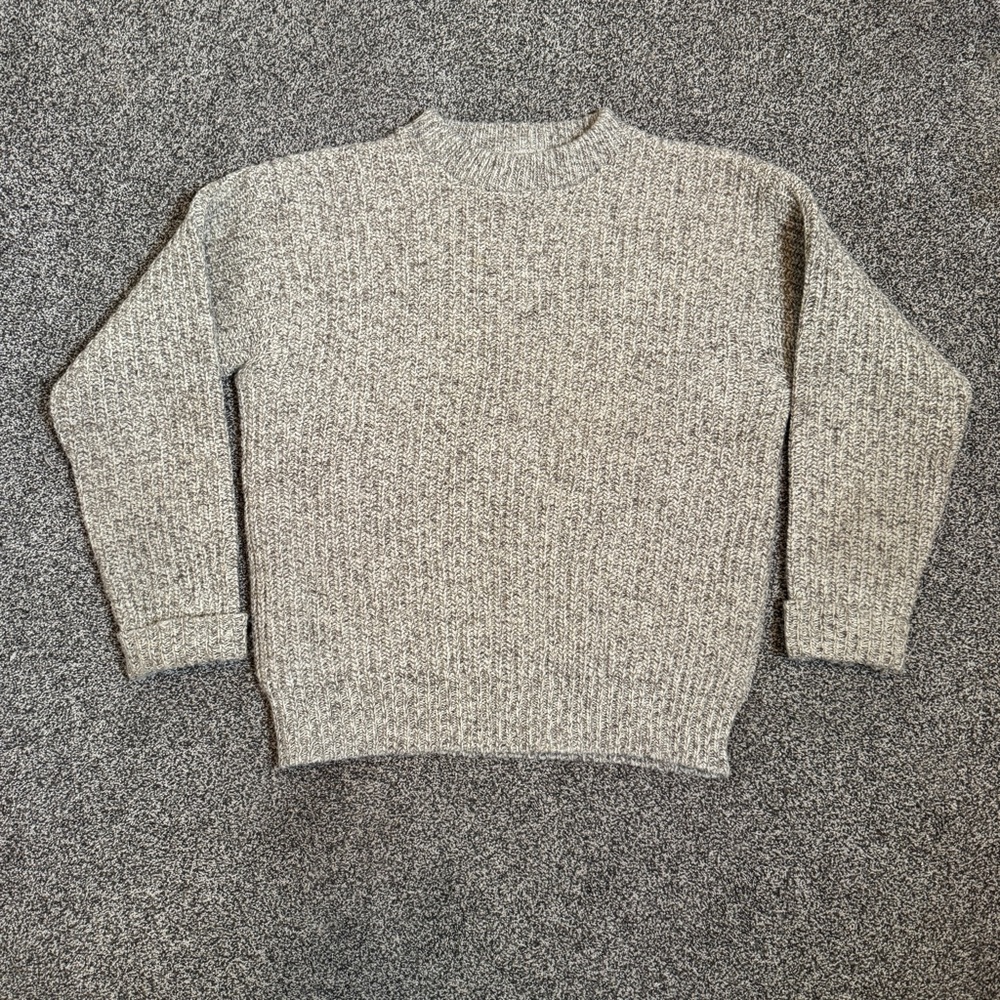 Vintage LL Bean Womans L Wool Blend Sweater Made In USA Beige Crew Neck 80s 90s